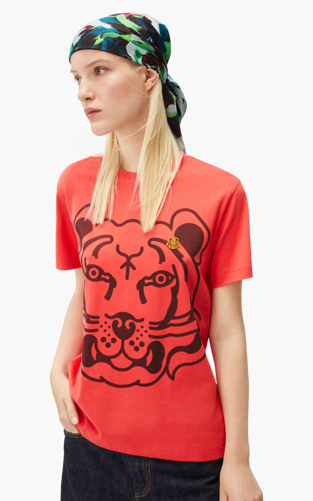 T Shirt Kenzo K Tiger loose fitting Femme Rouge | MKBU-20463